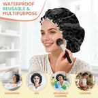 Shower Cap Reusable Double Layer Adjustable Elastic Waterproof EVA Hair Bath - Image 6