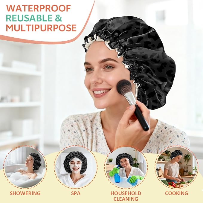 Shower Cap Reusable Double Layer Adjustable Elastic Waterproof EVA Hair Bath - Image 6