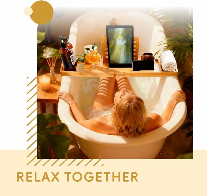 Premium Foldable Bamboo Bathtub Tray Caddy, Expandable Bath Caddy Tray - Image 7
