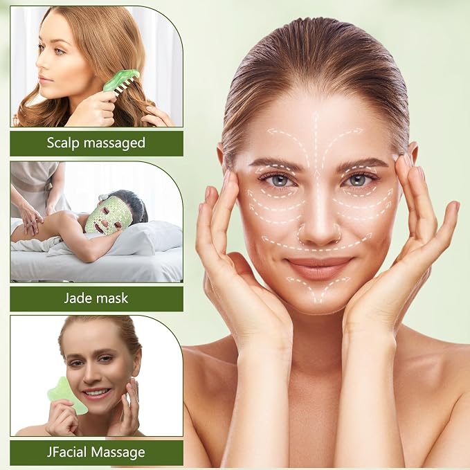 Demissle 4 Pcs Jade Eye Mask Jade Stone Facial Mask Scrap Massage Tool Hair - Image 6