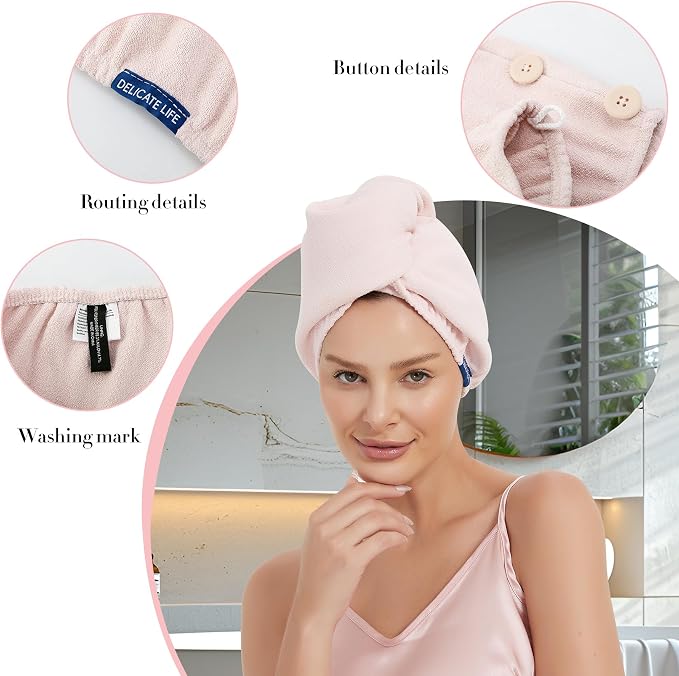 Hair Towel Wrap 2 Pack for Women, Super Absorbent Ant Cloth Fabric Hair Drying - Image 6