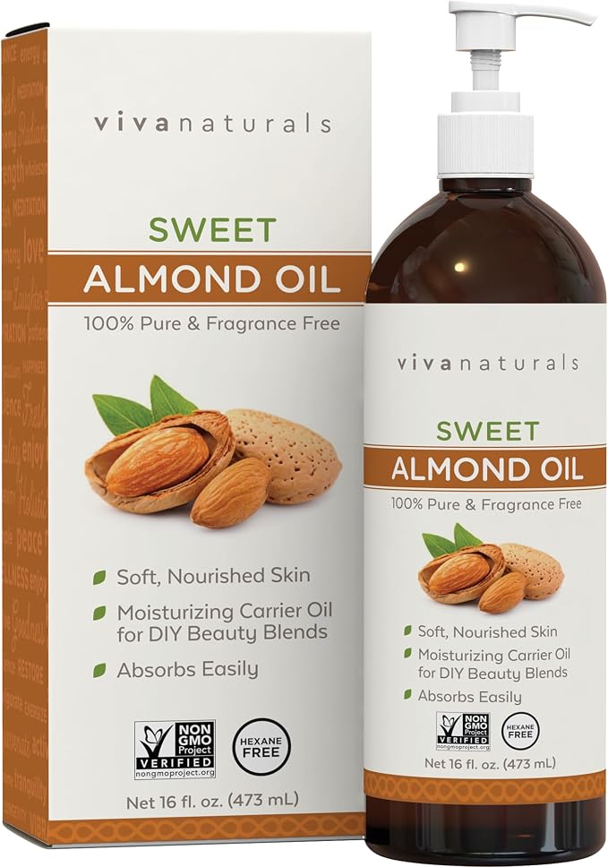 Viva Naturals Sweet Almond Oil, 16 fl. oz – Skin & Hair Moisturizer, Body & by VivaNaturals