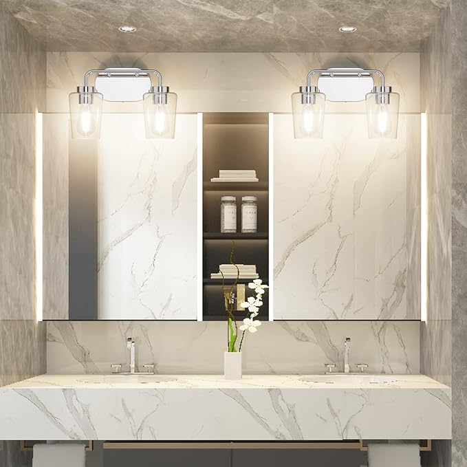 Tipace Chrome Vintage Bathroom Vanity Light, 2 Lights Modern Stainless Steel - Image 3
