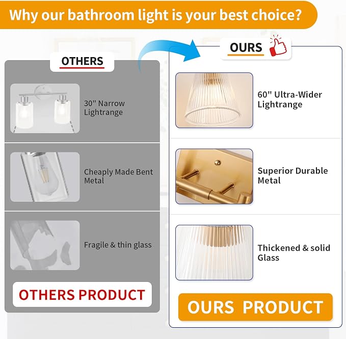 OCIOC 4-Light Bathroom Vanity Light, Burshed Gold Bathroom Light - Image 6