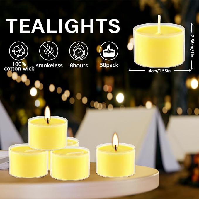 50 Pack Clear Tea Lights Candles Bulk, Summer Citronella Candle Outdoor and - Image 4