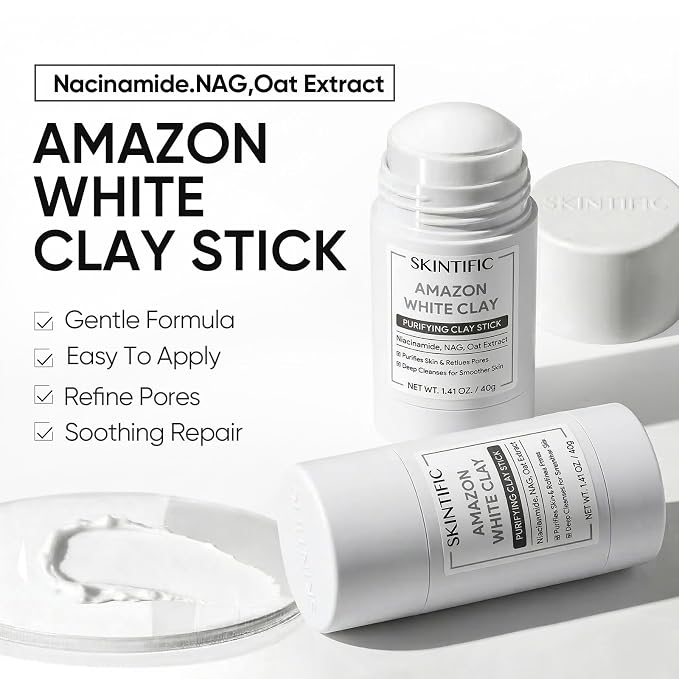 SKINTIFIC Amazonian White Clay Purifying Stick, Deep Clean Pores Mud Mask - Image 3