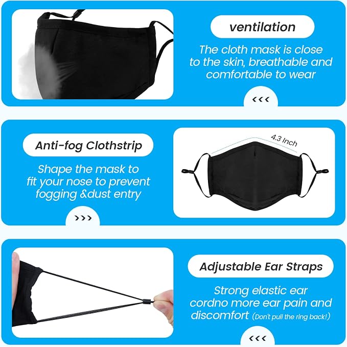 3-Ply Cloth Face Mask 6 Pack, Reusable and Breathable Face Covering - Image 3