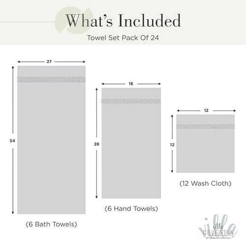 100% Cotton Bath Towel Set of 24-6 Bath Towels, 6 Hand Towels, 12 Wash Cloths - Image 2