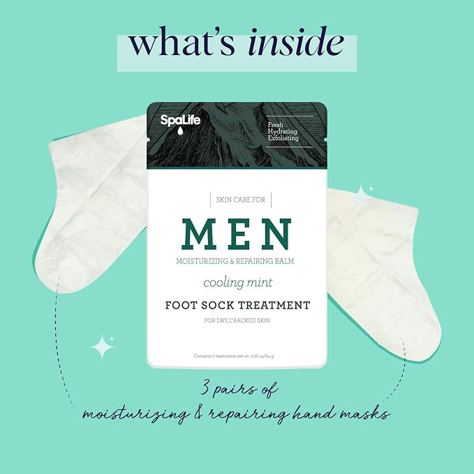 Spa Life Men's Cooling Mint Foot Repair Balm and Moisturizing Socks Set - Image 2