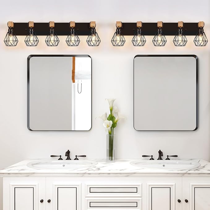 FadimiKoo 5-Light Farmhouse Wood Wall Sconces Lighting, Rustic Bathroom Wall - Image 6