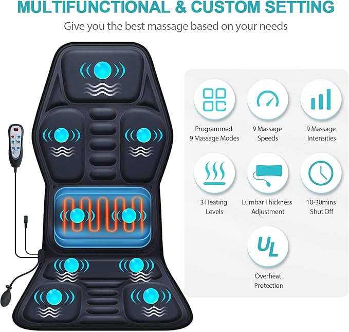 Massage Seat Cushion Pad with Heat 9 Massage Style Lumbar Support Function - Image 2