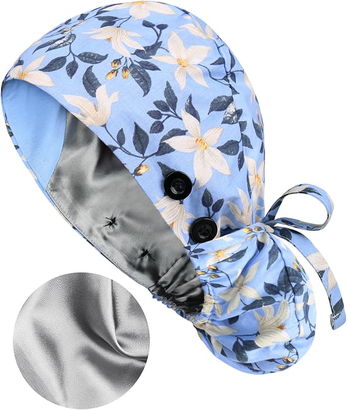 Satin Lined Scrub Caps with Buttons & Sweathand, Surgical Caps - Image 3