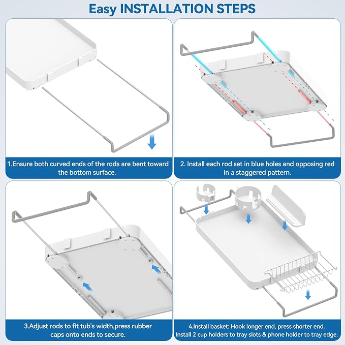 Bathtub Tray for Large Soaking Tub Table Tray Expandable Tub Shelf for Bathtub - Image 7