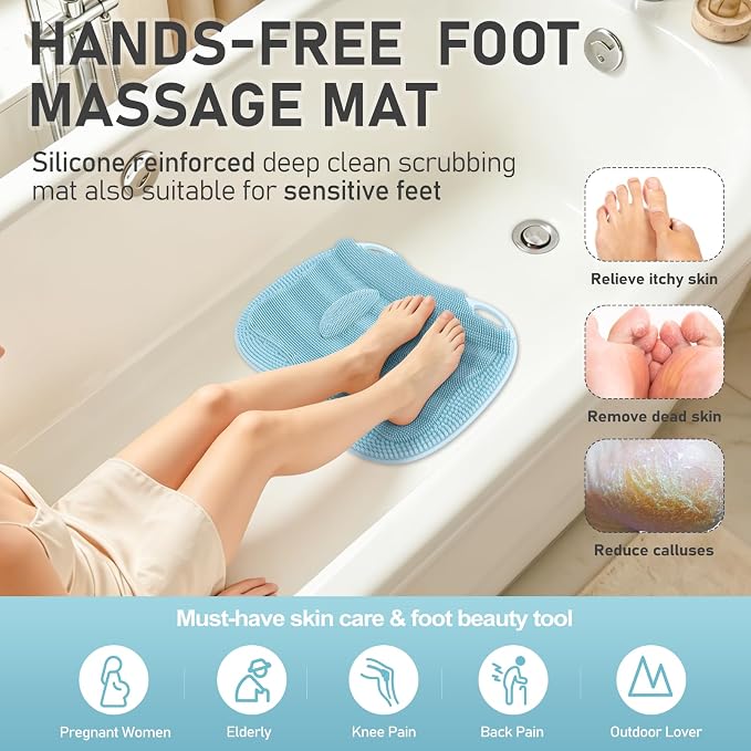 XL Shower Foot Scrubber Mat, Silicone Feet Massage Scrubber in Shower Clean - Image 5