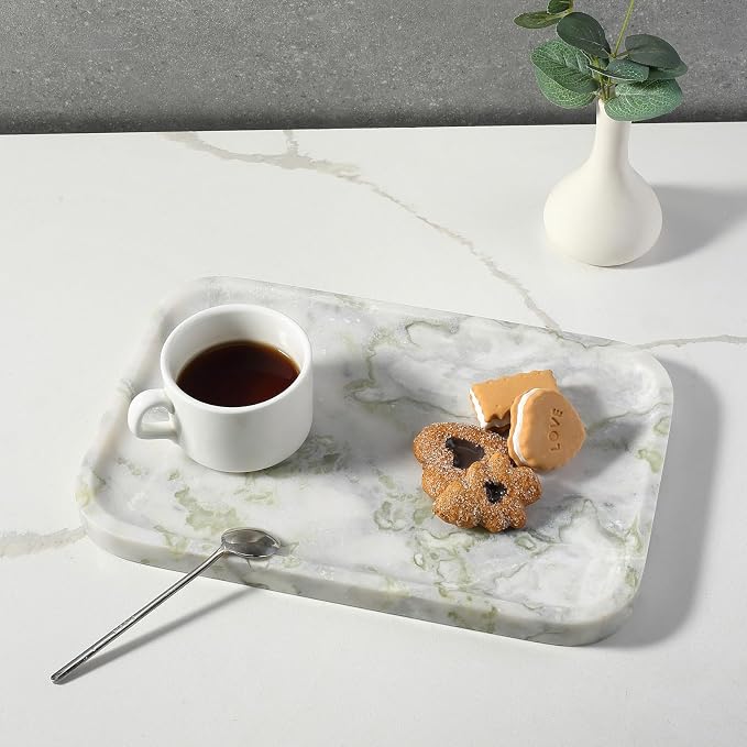 Karibiber Luxury Marble Vanity Tray, Bathroom Tray Countertop, Bianco - Image 7