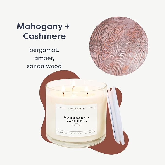 Calyan Wax Co. Mahogany & Cashmere 3 Wick Scented Candle - Image 2