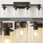 Bathroom Vanity Light Fixtures 4 lights, Wooden Farmhouse Vanity Lights Rustic - Image 4