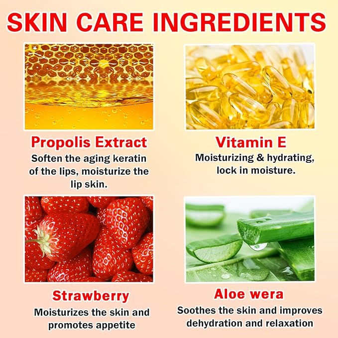 4 PCS Honey Lip Mask, Strawberry & Watermelon & Apple Lime Lip Sleeping Mask - Image 6