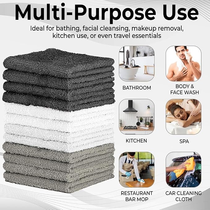QUBA LINEN 100% Cotton Washcloth Set – Soft, Absorbent Face Towels - Image 6