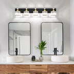 PRESDE Crystal 5 Light Bathroom Vanity Lights Modern Black and Gold Bathroom - Image 2