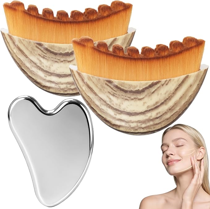 2PCS Lymphatic Contour Face Brush & Stainless Steel Gua Sha Tool Set, by EULOGIST