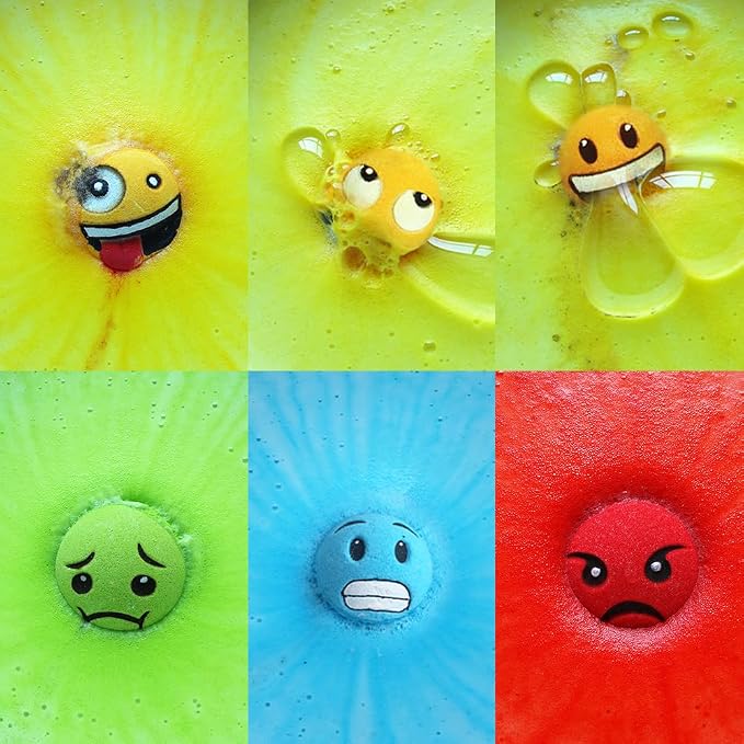 HZEX Large Emotion Face Bath Bombs Set of 6 – Fun Emoji-Inspired Spa Fizzies – - Image 5