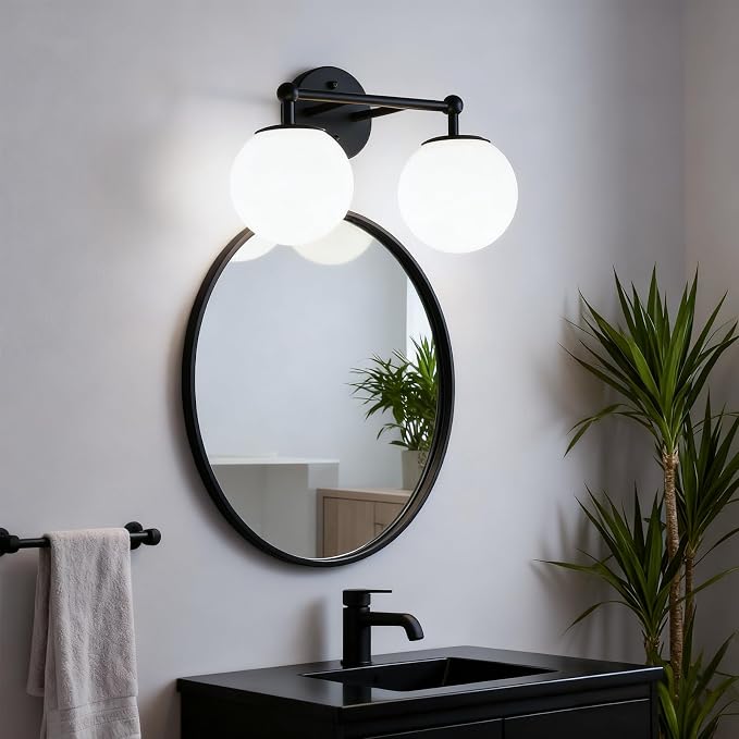 AKEZON 2-Light Black Bathroom Vanity Light Fixture, Modern Minimalist Vanity - Image 2