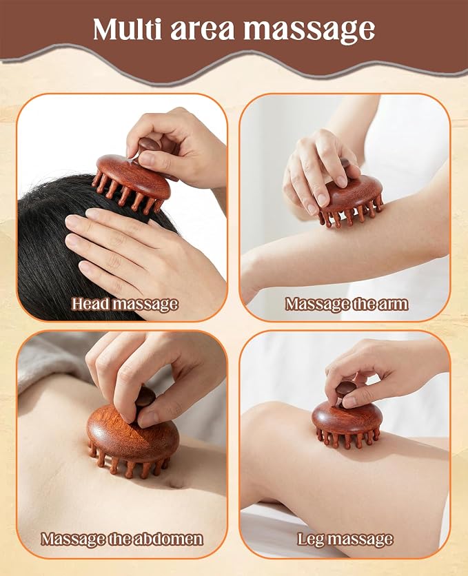 4 Pack Wooden Scalp Massager Comb, Portable Manual Head Massage Brush Tool Hair - Image 5