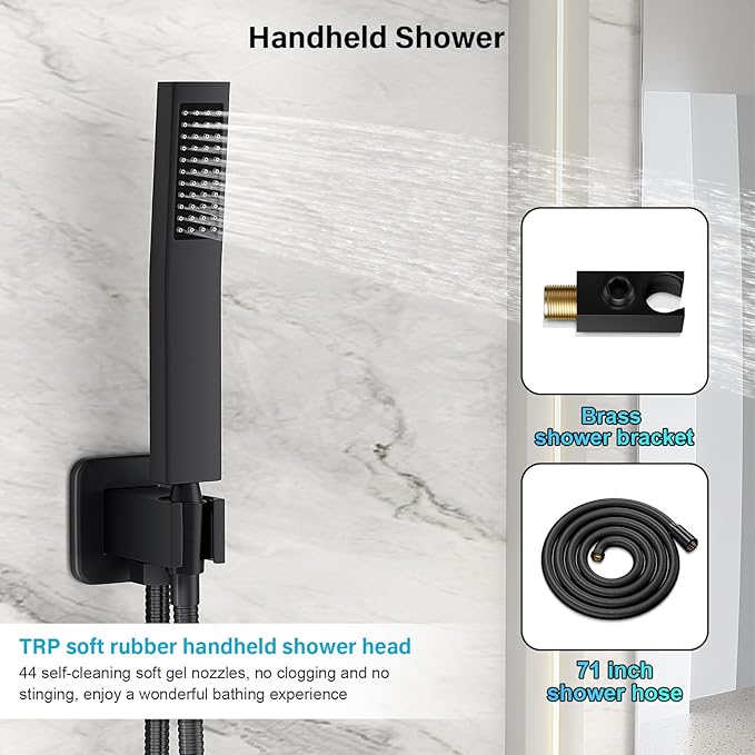 FPXRNG Black Shower Faucet Set, Rainfall Shower System - Image 4