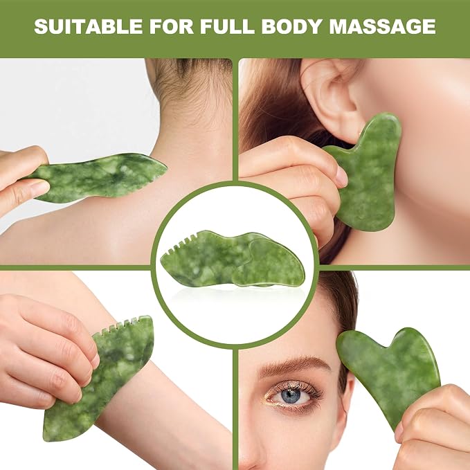 airogym 2PCS Jade Stone Gua Sha Set Face Massager Jade Facial Tools Body - Image 5
