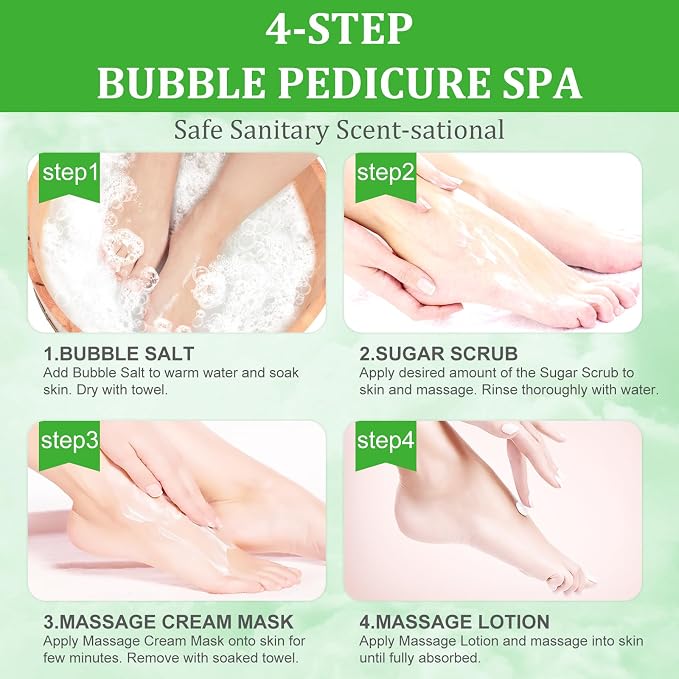 Pedicure Kit Foot Soak Set: Bubble Salt, Sugar Scrub, Massage Mask, Massage - Image 6