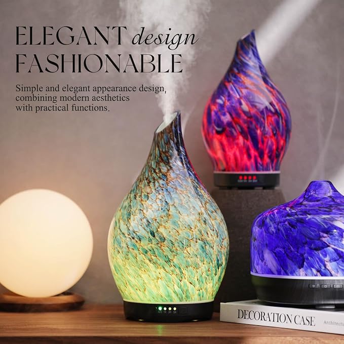 Porseme 280ml Essential Oil Diffuser Glass Color Changing Aroma Air Diffusers - Image 4