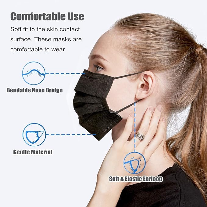 LEMENT 500pcs Disposable Black Mask, 3-Ply Face Masks - Image 2