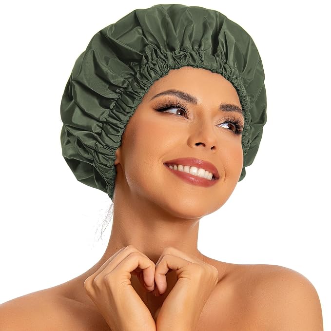 Reusable Shower Cap for Women, Large Waterproof Shower Bonnet Washable Elastic by Edoneery