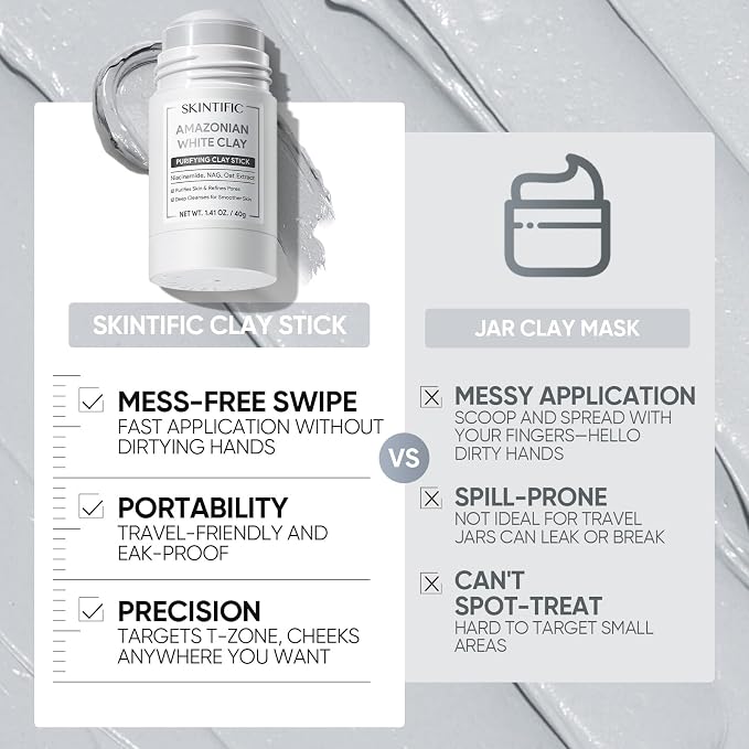 SKINTIFIC Amazonian White Clay Purifying Stick, Deep Clean Pores Mud Mask - Image 8