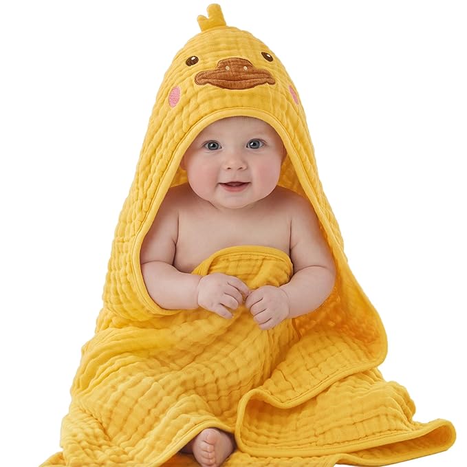 Blissful Diary Muslin Baby Hooded Towel 1 Pack, Soft & Absorbent Bath Towel by ForEveryBabysBetterLife
