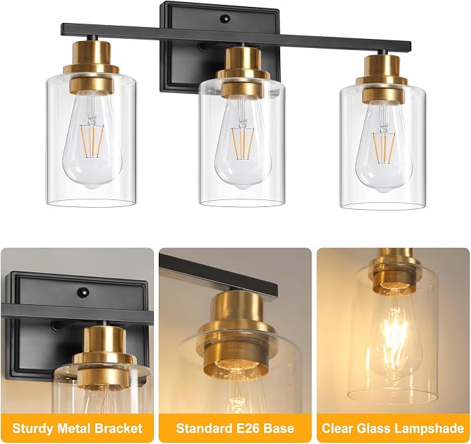 Unicozin 3 Light Bathroom Light Fixtures, Modern Vanity Lights Over Mirror - Image 6