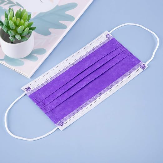 Borje Purple Disposable Face Mask 100 Pcs Purple Face Masks 3 Ply Protection - Image 5
