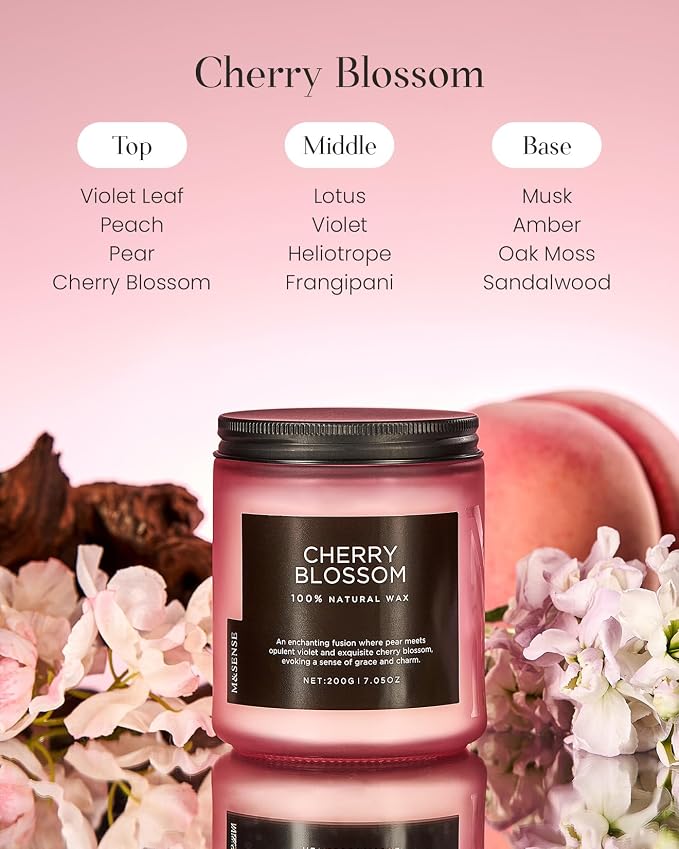 M&SENSE Cherry Blossom Scented Candle, 7.05oz Natural Organic Soy Wax, 50 Hours - Image 2