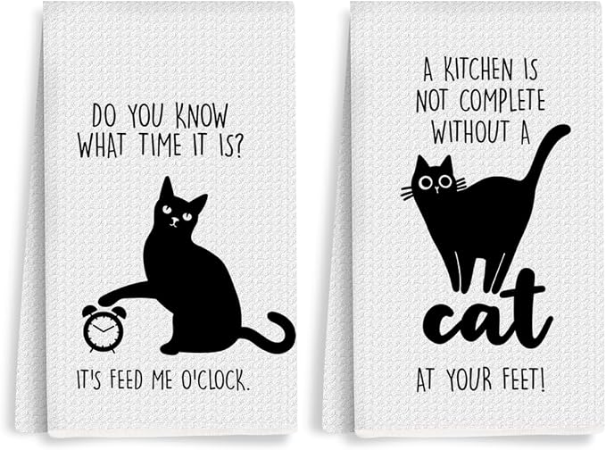 2Pcs Cat Kitchen Towels "The Secret Ingredient Is Cat Hair" Design Farmhouse by Unknown