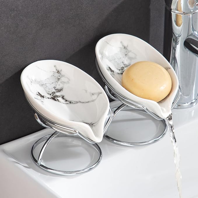 Dobbyby Leaf-Shaped Soap Dish – Ceramic Soap Bar Holder by Dobbyby