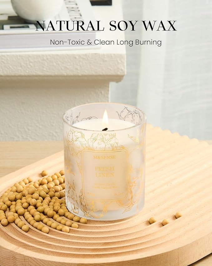 M&SENSE Fresh Linen Scented Vegan Soy Candles, Non-Toxic Subtle Aroma, 8.1oz - Image 2