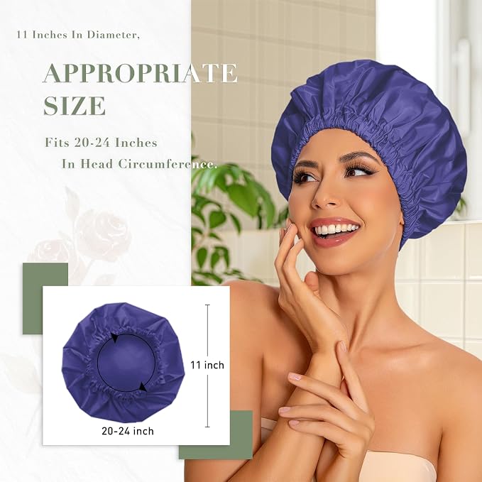 Reusable Shower Cap for Women, Large Waterproof Shower Bonnet - Image 3