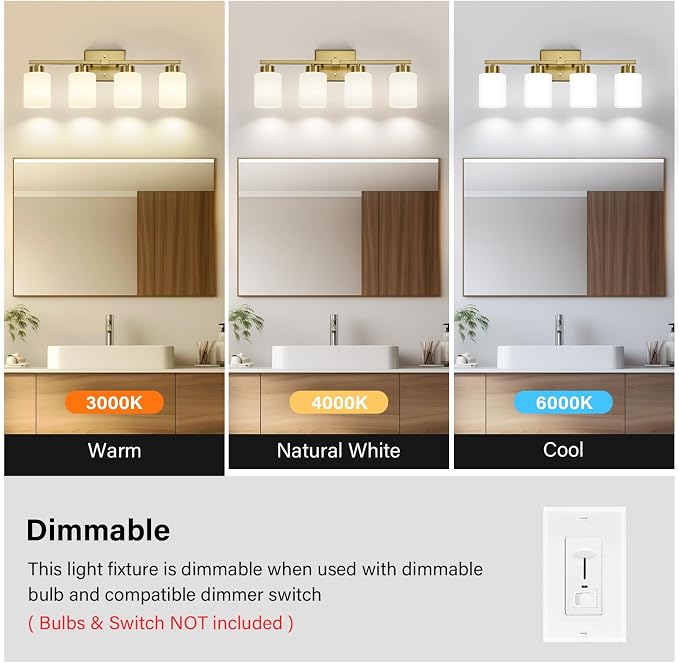 FonmYim Brushed Gold Bathroom Light Fixtures, 4-Light Modern Vanity Light Over - Image 6