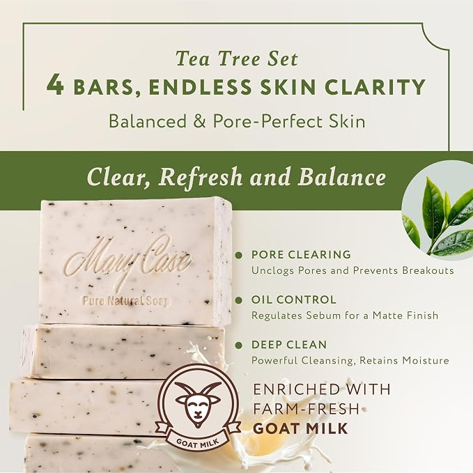 Mary Case Goat Milk & Tea Tree Bar Soap Set of 4 | Natural Soap - Image 2