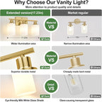 MOKATNG 3-Light Bathroom Light Fixtures, Brushed Gold Vanity Light - Image 2