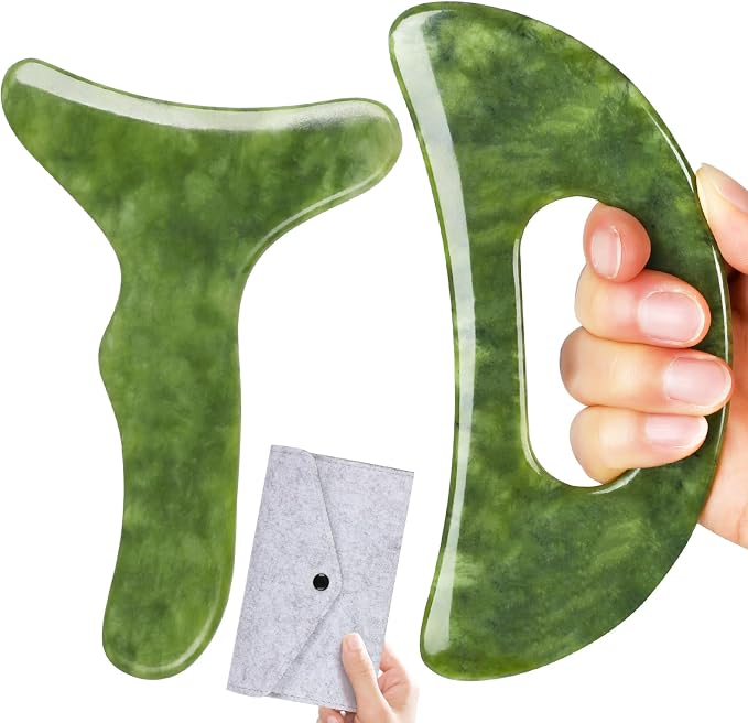 2 in 1 Jade Stone Gua Sha Massage Tool, Large Guasha Muscle Scraper Tools Set by CekPo