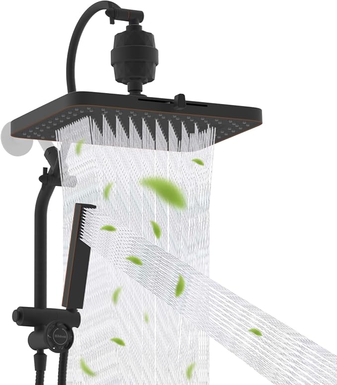Hibbent 5-spray Filtered Rainfall Shower Head Combo, High Pressure 13'' by Hibbent