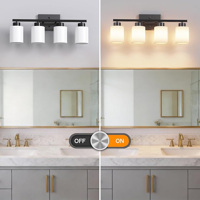 PARTPHONER 4-Light Matte Black Bathroom Light Fixtures, Modern Vanity Light - Image 5