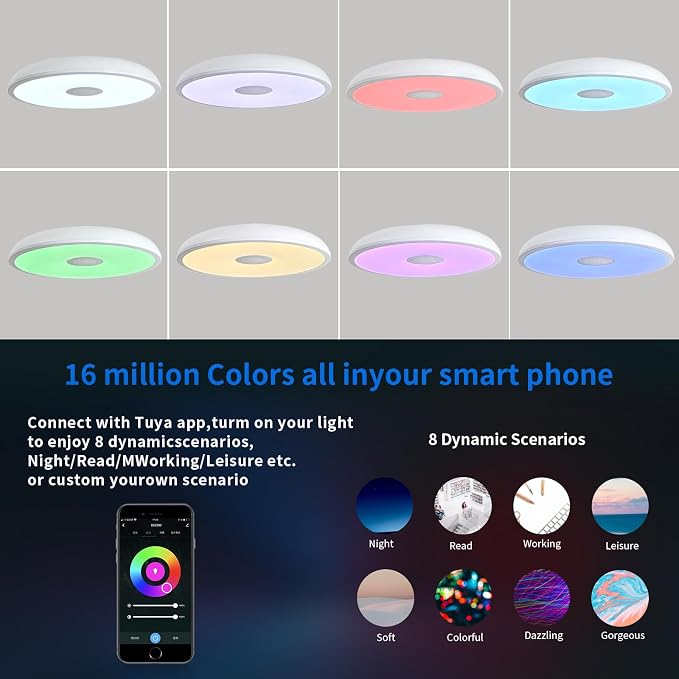 Smart Waterproof LED Flush Mount Ceiling Light Fixture, 11 inch 18W, - Image 3